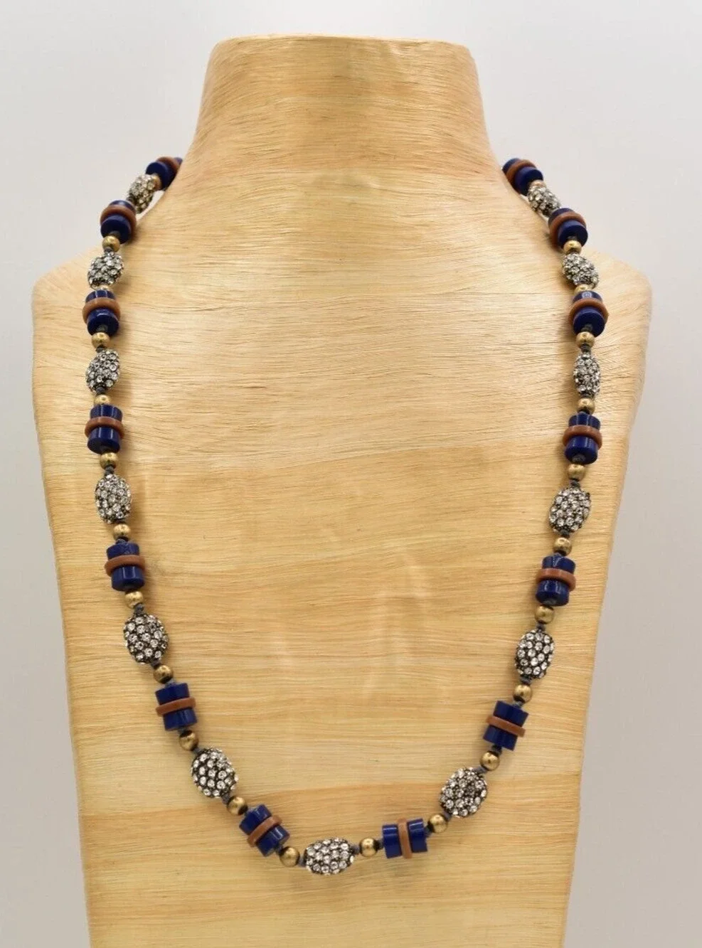 J.Crew Beaded Necklace Blue Brown Lucite Rhinestone Crystal Chunky NWT BinBJ